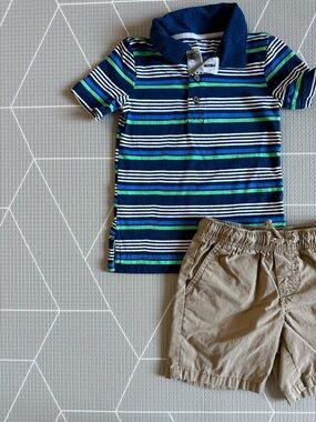 Cat & Jack|Baby boy/toddler summer set,striped navy polo & khaki shorts•••3-4T